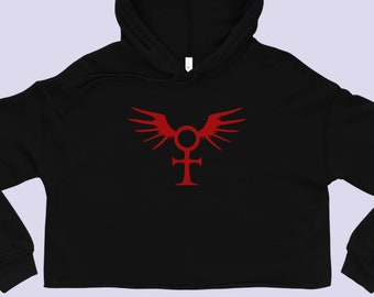 Reincarnation Red/Black Crop hoodie|Cropped hoodie|Crop top hoodie|Vampire Ankh Gothic hoodie|Cyber Goth hoodie|Emo clothing|Crop sweatshirt