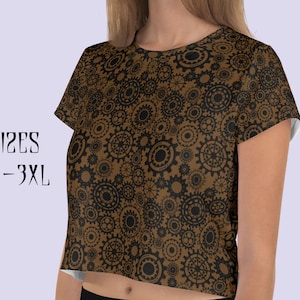 Gears Steampunk Crop Top|Brown Steampunk Tshirt|Steampunk clothing woman|Steampunk top|Steampunk costume|Steampunk Cosplay|Steampunk clothes