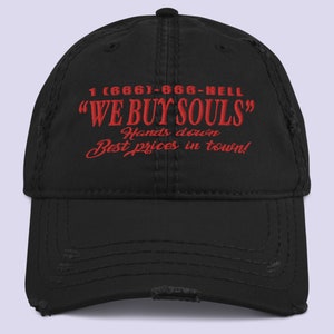 We Buy Souls black distressed cap|Satanic hat|Church Of Satan|Pagan clothing|Thrasher Nu goth Wiccan clothing|Sigil of Lucifer|Hail Satan