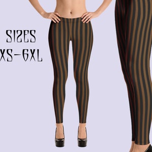 Black/Brown leggings|Steampunk leggings|Vertical Striped leggings|Steampunk pants|Steampunk clothing women|Halloween leggings|Witch leggings