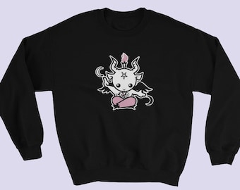 Suéter gótico rosa bebê Baphomet pastel | Suéter gótico | Roupas Emo | Roupas pagãs | Moletom satânico | Suéter Grunge Pastel | Roupas góticas pastel