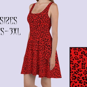 Red leopard print dress|Rockabilly Dress|Plus size rockabilly|Rockabilly clothing|Skater Dress|Leopard dress|Emo dress|Animal print dress