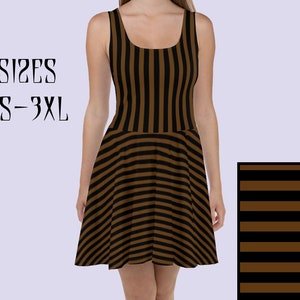 Vestido de verão listrado marrom sem mangas | Roupas Steampunk femininas | Vestido pirata | Vestido curto de bruxa | Vestido steampunk plus size | Fantasia Steampunk