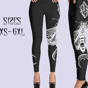 Moth & Moon leggings|Witch leggings|Butterfly leggings|Gothic leggings|Plus Size Goth workout gym leggings|Gothic clothing|Wiccan clothing