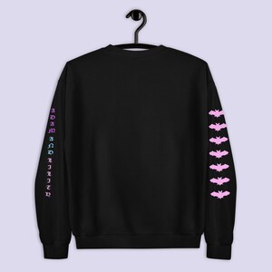 May include: Black sweatshirt with a pink bat design on the sleeve and the text "I  D A M A  D I R I T Y" on the other sleeve.