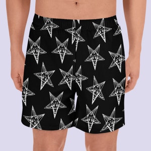 Baphomet Pentagrama invertido pantalones cortos de natación para hombres / Pantalones cortos negros / Ropa gótica para hombres / Thrasher / Hardcore punk / Ropa satánica / Ropa pagana imagen 9