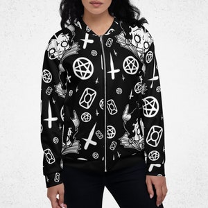 Chaqueta bomber godo Betty Baphomet / Chaqueta goth talla grande / Chaqueta Pentagrama / Chaqueta satánica de cruz invertida / Chaqueta Emo / Estética Nu Goth