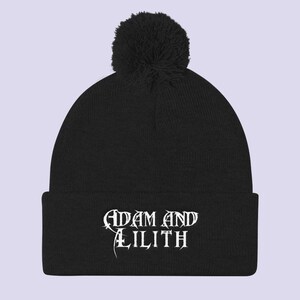 Adam And Lilith black Pom Pom hat/Black Gothic hat/Nu Goth beanie/Goth hat/Beanie with pom pom/Goth winter hat/Gothic clothes/Goth clothing