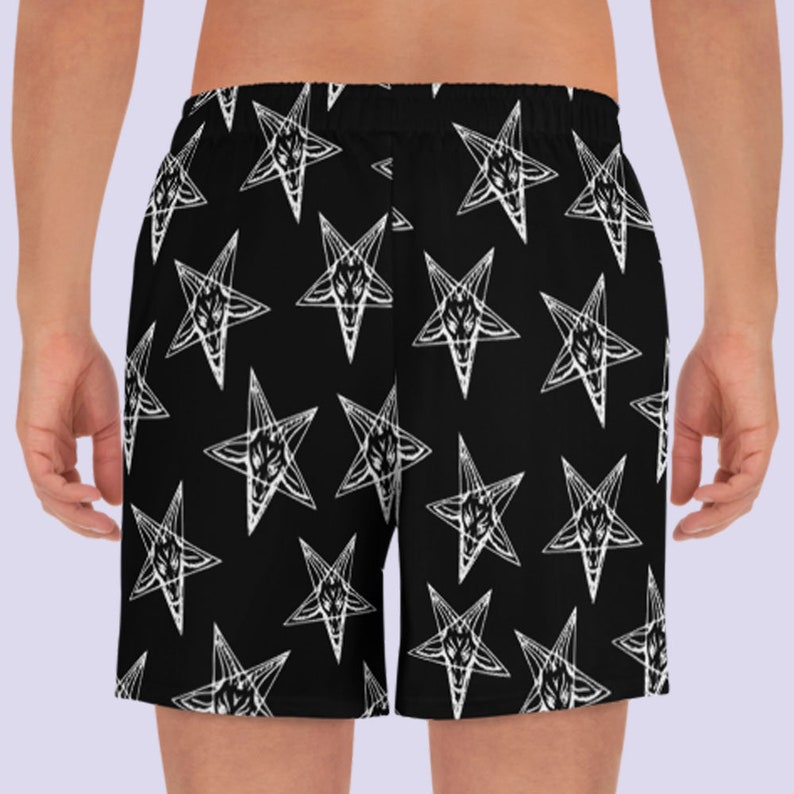 Baphomet Pentagrama invertido pantalones cortos de natación para hombres / Pantalones cortos negros / Ropa gótica para hombres / Thrasher / Hardcore punk / Ropa satánica / Ropa pagana imagen 3