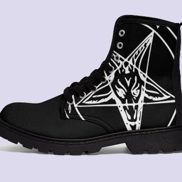Baphomet Men's Combat Boots|Black Pentagram boots|Goth Gothic Satanic boots|Satanic clothing men|Pagan Clothing