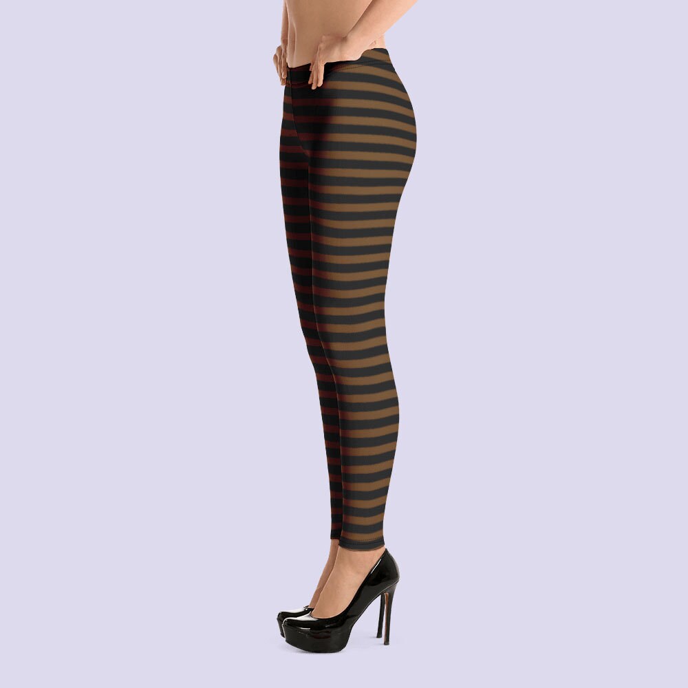 Horizontal Stripes Mesh Crotchless Leggings & Top in Black