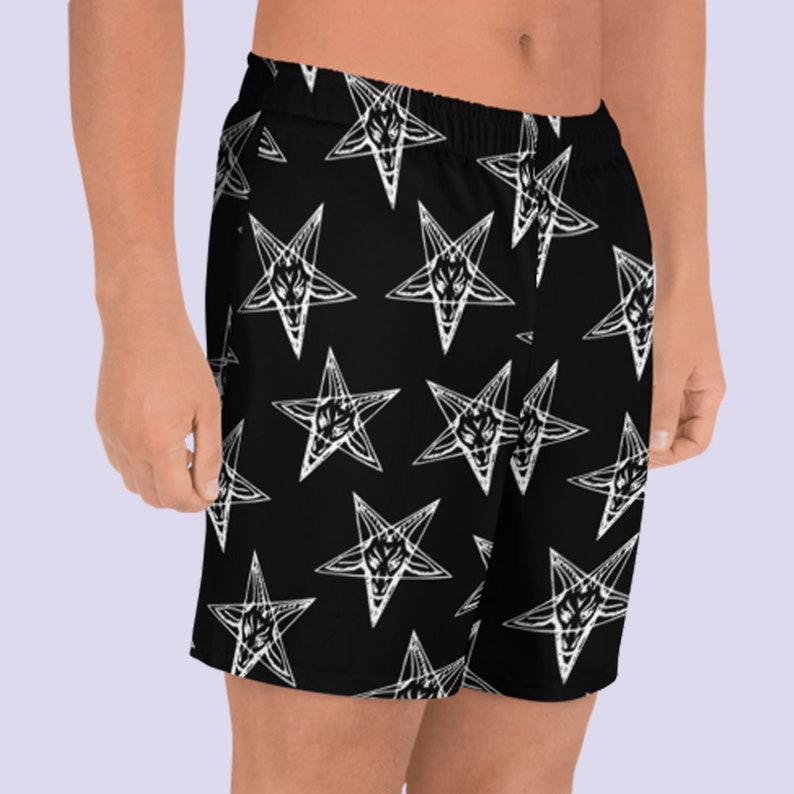 Baphomet Pentagrama invertido pantalones cortos de natación para hombres / Pantalones cortos negros / Ropa gótica para hombres / Thrasher / Hardcore punk / Ropa satánica / Ropa pagana imagen 4