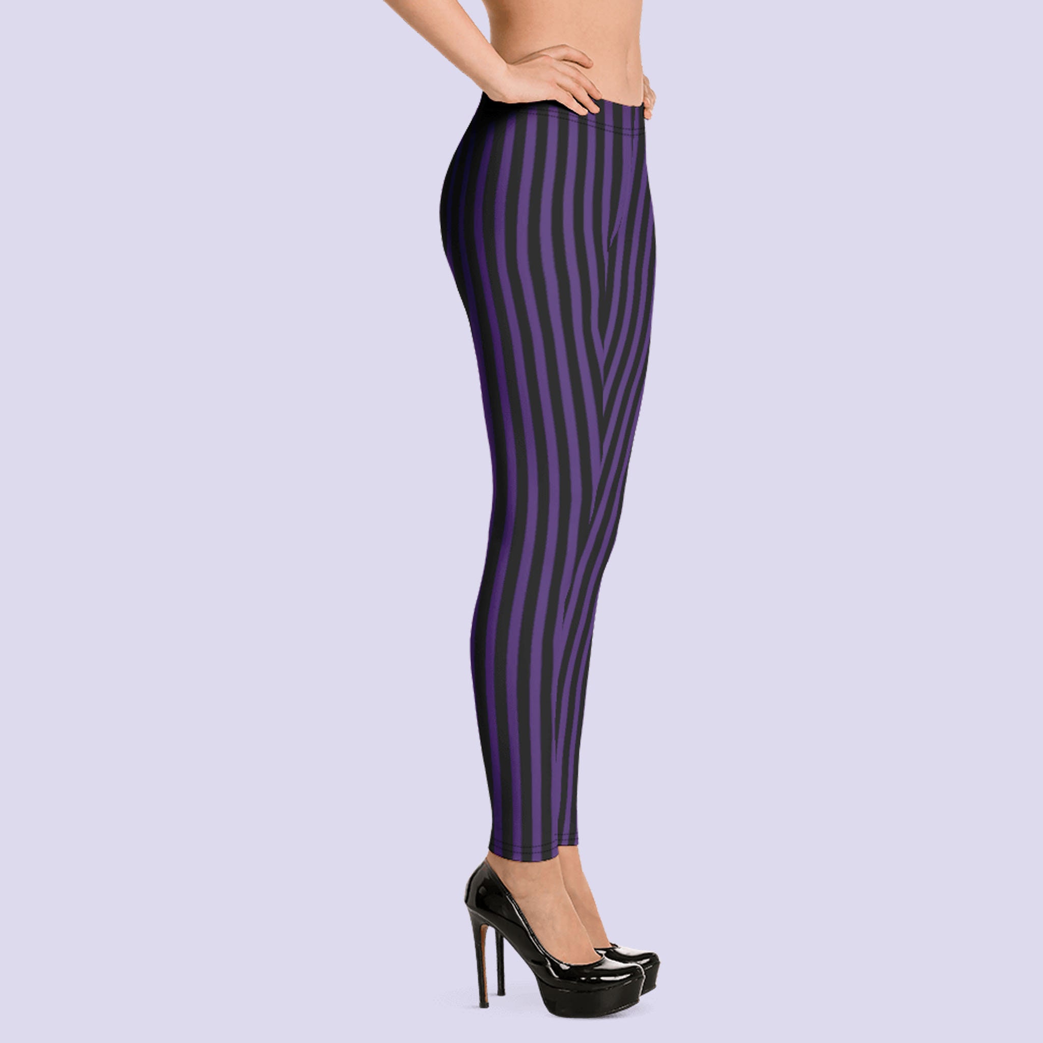 Black and Purple Striped Plus Size Leggings Women, Halloween Witch Tig –  Starcove Fashion