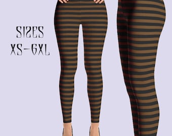 Horizontal Striped leggings|Brown leggings|Steampunk leggings|Steampunk pants|Steampunk clothing women|Halloween leggings|Witch leggings
