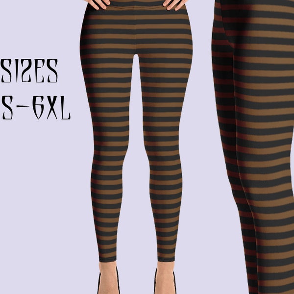 Horizontal Striped leggings|Brown leggings|Steampunk leggings|Steampunk pants|Steampunk clothing women|Halloween leggings|Witch leggings