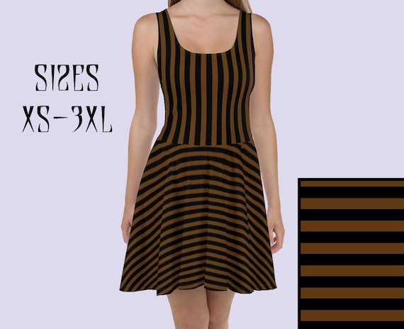 Sleeveless brown striped summer dress|Steampunk clothing women|Pirate dress|Short witch dress|Plus size steampunk dress|Steampunk costume