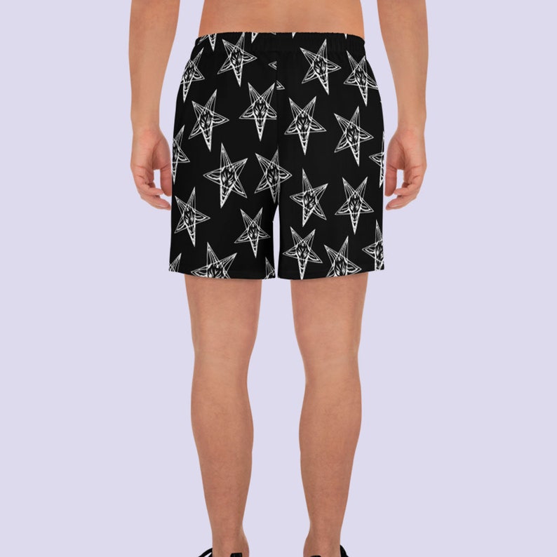 Baphomet Pentagrama invertido pantalones cortos de natación para hombres / Pantalones cortos negros / Ropa gótica para hombres / Thrasher / Hardcore punk / Ropa satánica / Ropa pagana imagen 5