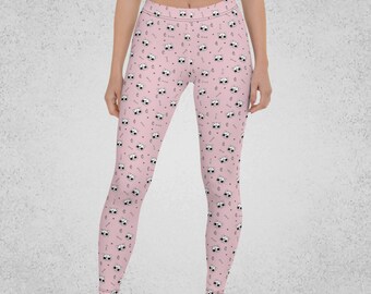 Satanic Cat Pastel Goth Leggings| Harajuku Fashion| Gothic Leggings| Pink Creepy Cute Plus Size Kawaii Leggings| Plus Size Goth Gym Workout