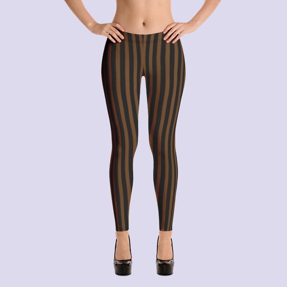 Black/brown Leggingssteampunk Leggingsvertical Striped Leggingssteampunk  Pantssteampunk Clothing Womenhalloween Leggingswitch Leggings 