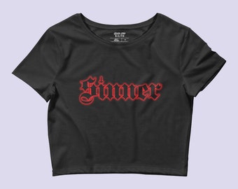 Sinner black crop top women|Goth crop top|Goth top|Inverted cross|Gothic t shirt|Emo clothing|Crust Punk|Gothic crop top|Gothic clothing