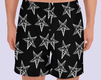 Baphomet Inverted Pentagram mens swim shorts|Black shorts|Gothic clothing men|Thrasher|Hardcore punk|Satanic clothing|Pagan clothing