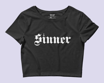 Sinner black crop top women|Goth crop top|Goth top|Inverted cross|Gothic t shirt|Emo clothing|Hardcore punk|Gothic crop top|Gothic clothing