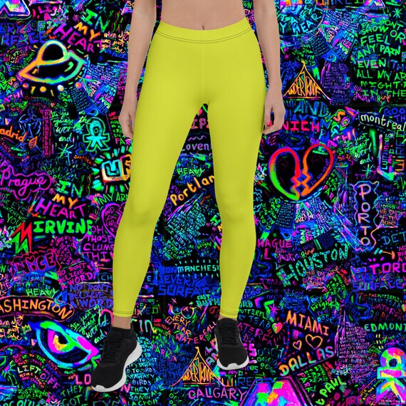 Leggings jaune fluo80s Retro Style Neon des annees 90 Leggings de taille plus Leggings dentrainement Leggings de yoga pour femmes taille haute Leggings Neon Gym Etsy Canada