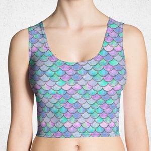 Zeemeermin top voor dames | Zeemeermin schubben top roze paars blauw veelkleurige | Zeemeermin Kawaii crop top | Pastel Goth crop top