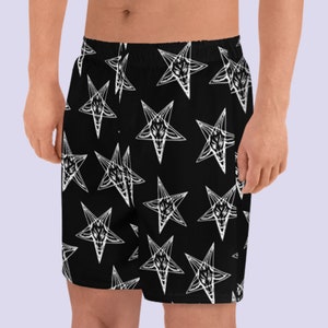 Baphomet Pentagrama invertido pantalones cortos de natación para hombres / Pantalones cortos negros / Ropa gótica para hombres / Thrasher / Hardcore punk / Ropa satánica / Ropa pagana imagen 2