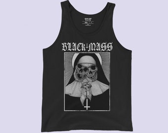 Chemise païenne de nonne satanique| Débardeur satanique| Débardeur en métal noir| Vêtements Emo| Vêtements gothiques hommes| Thrasher| Chemise Punk Hardcore| Vêtements païens