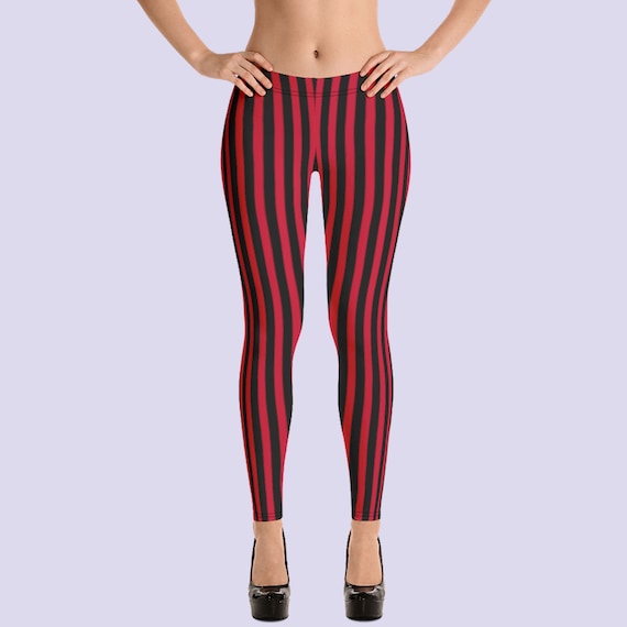 Red/black Vertical Stripes Striped Leggingsgothic Leggingsplus