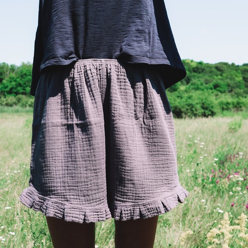 Women's Double Gauze Shorts Linen High 