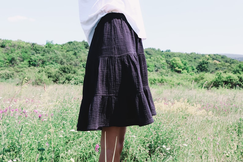 High waist mini skirt Women/'s double gaize skirt linen