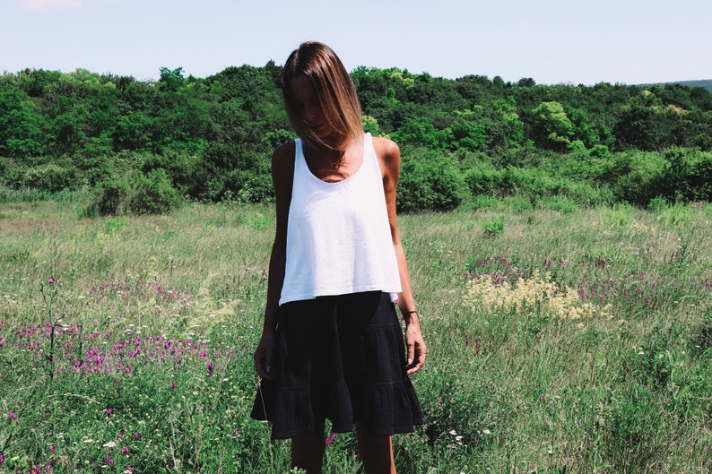 High waist mini skirt Women/'s double gaize skirt linen