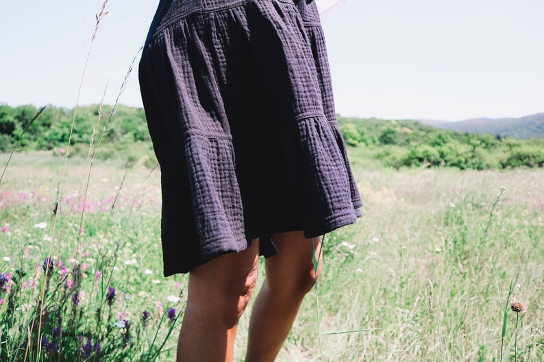 High waist mini skirt Women/'s double gaize skirt linen