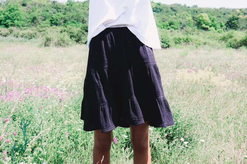 High waist mini skirt Women/'s double gaize skirt linen