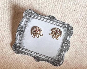 Jellyfish Stud Earrings in Solid 14k Yellow Gold | Clear & Ruby CZ | Ocean-Inspired Gold Earrings | Cute Minimal Jewelry