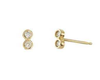 Pendientes minimalistas de oro macizo de 14k y diamantes auténticos.
