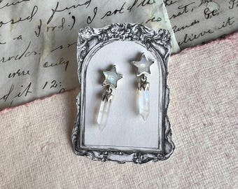 Star & Moonstone Point Sterling Silver Earrings