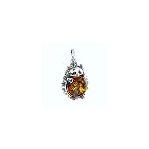 Sterling Silver and Amber Hedgehog Charm, Solid 925 Sterling Silver, Genuine Amber