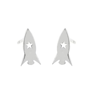 Silver Rocket Stud Earrings, Solid 925 Sterling Silver