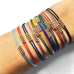 Gold-Filled Bead Double Cord Bracelet, Delicate Adjustable Cord Bracelet
