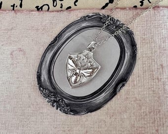 Bee and Stars Shield Pendant or Necklace, Solid 925 Sterling Silver