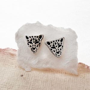 Cheetah Stud Earrings, Solid 925 Sterling Silver