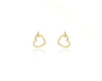 14k Solid Gold Heart Stud Earrings, Minimalist Earrings, Stud Earrings, Heart Studs
