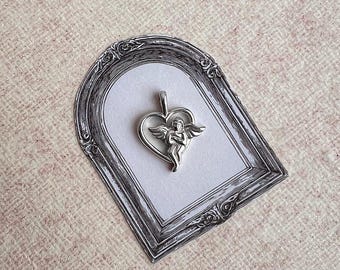 Engel in hart-ketting • Sterlingzilveren cupido-bedel • beschermengel-sieraden