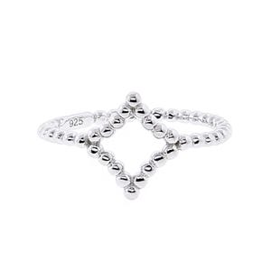 Beaded Rhombus Ring, Solid 925 Sterling Silver, Geometric Ring