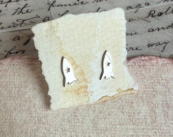 Silver Rocket Stud Earrings, Solid 925 Sterling Silver
