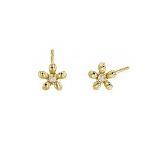 Solid 14k Diamond Flower Earrings, Dainty Earrings, Minimalist Earrings, Kids Earrings, Tiny Earrings, Studs