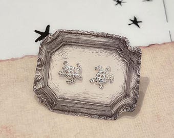 Tiny Turtle Stud Earrings in Sterling Silver | Delicate Turtle Jewelry | Animal Studs | Kids & Teens Earrings